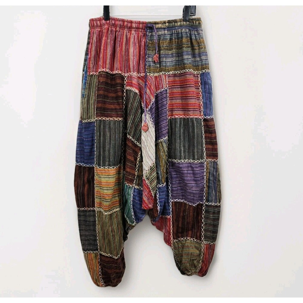 Rising International Stone Washed Patchwork Harem Pants Baggy Cotton Nepal Sz L